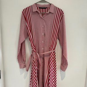 Zara red striped shirt dress
